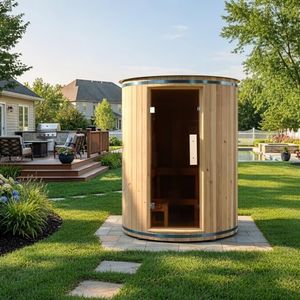 78"H Vertical Barrel Outdoor Sauna, 4-Person Traditional Japanese Cedar Wood Sauna with 6KW ETL-Certificated Heating Stove, Professional Grade Home Garden Spa, 5-Color LED Lights & Tempered Glass Door