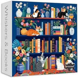 Cat Book Puzzles for Adults 1000 Pieces, PICKFORU Wildflower Pages Jigsaw Puzzle Bookshelf Library, Impossible Hard Floral Vase Theme for Book Lover