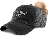 Womens Ponytail Cap Custom Personalized Text & Name Distressed Moms Trucker Hats Black