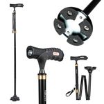 Antara AGEasy (Max Group) Foldable Walking Stick with Built-in LED Light | Adjustable Height (85–97 cm) | 360° Pivot Anti-Slip Base, Lightweight Aluminium Cane with Ergonomic Handle (Rich Black)