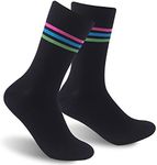 RANDY SUN Thin Waterproof Socks for Women, Fashion Ultralight Super-thin Printed Youth Golf Hiking Running Trekking Crew Socks Rain Boot Socks 1 Pair Black-Stripe
