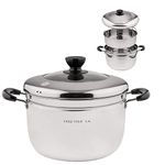 2 Tier Stainless Steel Steamer Pot Cookware Pot & Pan/Saucepan Cooking Set with Insert Basket, Great Steamer For Cooking Food, Tempered Glass Lid, Dishwasher Safe By Lake Tian (22cm/8.7in), 6qt