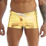 Choomomo Mens Liquid Metallic Beach Swimming Trunks Boxer Brief Drawstring Shorts Swimsuit Underwear Gold L