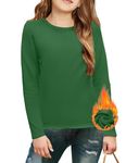 Arshiner Big Girls Tops Long Sleeve Crew Neck Shirts for Teens Girls Plain T Shirts Green 11-12 Years