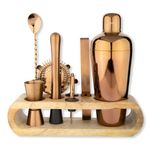 Car-O-Bar Copper Gold Bar kit | Bar Set for Home - 10 Piece Bartender Kit :Cocktail Shaker, Bar Spoon, Jigger, Muddler, Strainer, Wine & Beer Bottle Opener, 2 Pour Spouts, Tong & Wooden Stand