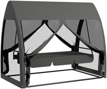 Outsunny 2 in 1 Hollywoodschaukel mit Liegefunktion 3-Sitzer Gartenschaukel mit Baldachin, Mückennetz, Schaukelbank belast bis 300kg, Gartenliege für Garten, Terrasse, 240 x 140 x 197 cm, Grau