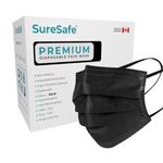 SURESAFE Premium Black Mask - Disposable Face Mask Pack of 100, 3 Ply face mask with ear loop, Women and Men Face Mask, High Filtration