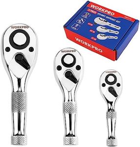 WORKPRO 3-Piece Stubby Ratchet Set, Quick Release Reversible, 1/4", 3/8", 1/2" Drive Mini Ratchet Handles, Chrome Alloy Made, CR-MO Head, 72-Tooth, Full Polished
