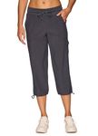 RBX Active Women's Fashion Lightweight Woven Drawstring Cargo Capri Pant with Pockets, Charcoal S21, X-Small