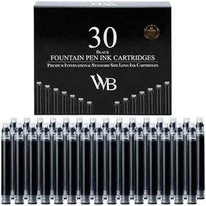 Wordsworth & Black Fountain Pen Ink Refills - Set of 30 Black Ink Cartridges - International Standard Size - Length APPR 2.04 Inch - Base Diameter APPR 0.24 Inch - Disposable and Generic