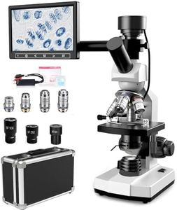 VITANO Upgraded Microscope for Adults, 40X-2500X Magnification, Lab Compound Microscope for Kids Students, Built in 5MP Camera with 7'' Hanging LCD Screen, Double- Layer Mechanical Stage (White)