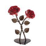 Hand-Forged Wrought Iron Double Red Metal Rose with Twist