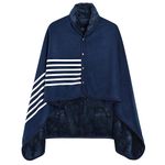 heekpek Women Ponchos Multiway Sherpa Fleece Shawls Wraps Winter Warm Soft Chunky Cape with Buttons Checked Blanket Oversized Poncho for Home Office School, Navy(140 * 160 CM), One Size
