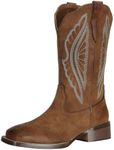 J's.o.l.e Women's Cowgirl Cowboy Boots Square Toe Wide Calf Western Work Boots Embroidered Brown Size 10