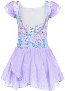 Arshiner Girls Ruffle Sleeve Ballet Dance Dress Crisscross Back Tutu Skirted Leotard