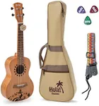 Hola! Music HM-124GL+ Laser Engraved Mahogany Concert Ukulele Bundle with Aquila Strings, Padded Gig Bag, Strap and Picks - Hula Dancer