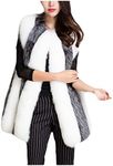 Women's Faux Fur Long Jacket Shaggy Vest Sleeveless Casual Chunky Peacoat for Work Daily White