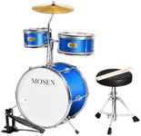MOSEN Drum Set for Kids, 3-Piece Beginner Drum Kit with 14" Bass Drum, Tom Snare Drums, Adjustable Throne, Cymbal, Pedal & Drumsticks, Drums for Junior Kids Ages 5-9 - Blue