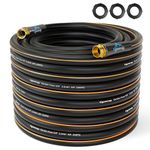 Non-Expandable Garden Hose 50 ft x 5/8", Heavy Duty Water Hose, Rubber Flexible Hybrid Hose with 3/4'' Solid Fittings for All-Weather Outdoor, Burst 600 PSI, Without Nozzle