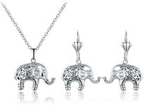 Barzel 18K White Gold Plated Filigree Cutout Drop Elephant Earrings and Necklace Jewelry Set (White Gold)