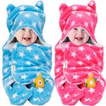 OYO BABY 3-in-1 Hooded Baby Blanket Wrapper - Pack of 2 (Star Pink and Blue) Towel for Baby Boy and Girl | All Season Soft Swaddle | 0-6 Months | Nursing Baby Gifts | Bath Robe