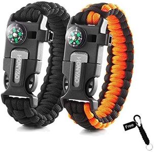HONYAO Pulseras de Paracord, 2 Piezas Mini Kit de Supervivencia con Cuerda, Silbar, Brújula, Pedernal, y Raspadorpara para Acampar y Senderismo Aire Libre