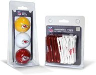 Team Golf NFL Kansas City Chiefs 3 Golf Balls And 50 Golf Tees Logo Imprinted Golf Balls (3 Count) & 2-3/4" Regulation Golf Tees (50 Count), Multi Colored