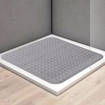 Square Shower Mat Non Slip: Large 32 x 32 Inches Shower Anti Slip Mats for Walk-in Shower - Washable PVC Shower Stall Mat with Suction Cups and Drain Holes for Seniors (Grey)