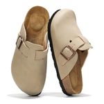 Project Cloud Women’s Genuine Suede Footbed Clogs for Women - Memory Foam Arch Support Clog Slippers for Women - Trendy Slip-ons Women's Mules & Clogs Sandals (Benton, Beige, 7.5)
