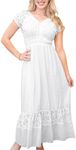 ANNA-KACI Renaissance Peasant Maiden Boho Inspired Cap Sleeve Lace Trim Dress, White, Large