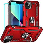 for iPhone 13 Case, Case iPhone 13 with HD Screen Protector, Military Grade Protective Cases with Ring for iPhone 13 (Red)