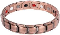 HOTPINKY Men Red Copper Double Strong Magnetic Therapy Bracelet for Red Copper Magnetic Cuff Bracelet for Men and Women -Copper Magnetic Healing Bracelet Tibetan Style-Lucky Copper Bracelet, Round, Metal