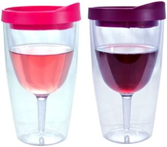 Red & Pink Lids Wine Tumbler Set, 16oz, 2 Pack - Southern Homewares - Insulated Double Wall Acrylic w/See Through Cups