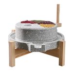 SUZEPER Manual Stone Grain Mill,Flour Mill Grinder for Home,Granite Handmade Stone Mill Grain Grinder with Wood Frame for Grind Dry and Wet Foods,Flour,Bread,Tortillas,Seasoning(35cm/13.7", Stone)