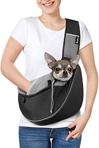 Pawaboo Dog and Cat Sling Carrier, Hand Free Dog Papoose with Zipper Touch Pocket, Breathable Mesh Puppy Carrier, Crossbody Satchel Dog Purse with Adjustable Strap for Outdoor Travel, Black, Small