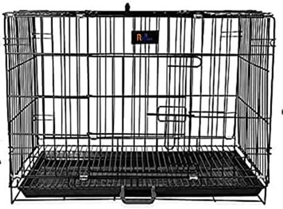 Woofy Dog Cage - Powder Coated, Double Door Folding Metal Cage/Crate/Kennel with Removable Tray and Paw Protector for Dogs, Cats and Rabbits (Black, 36 Inch)