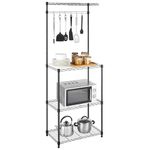 SONGMICS Kitchen Baker’s Rack, Adjustable Microwave Stand, Space-Saving Storage Rack with 4 Shelves 6 Hooks, for Pots, Pans, Spice Bottles, in The Kitchen, Apartment, Studio, Black ULGR040B01