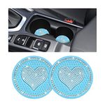 XINLIYA Heart Bling Car Cup Holder Coaster, 2PCS Universal Crystal Rhinestone Loving Heart Car Coasters, Cute Vehicle Anti-Slip Drink Cup Mat, Auto Interior Accessories Universal for Women Girls (Blue)