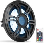 PyleUsa 10” Slim Marine Subwoofer - 400W 4 Ohm Waterproof Car Component Speaker System, Low Profile PP Cone w/Rubber Edge, 40 Oz Magnet 2" Voice Coil, RGB Lights, for Boat Truck Mobile Vehicle (Black)