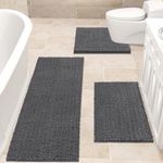 Upgrade Extra Large Grey Bathroom Rug Set 3 Pieces Gray Ultra Soft, Thick Absorbent Bath Mats, Non Slip Chenille Toilet Mat for Bathroom, Bedroom, Kitchen, Charcoal