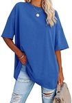 Fisoew Women's Oversized T Shirts Tees Half Sleeve Crew Neck Cotton Tunic Tops Blue