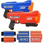 Banvih 2 Pack Blaster Guns Set for Nerf - Blue and Red, Includes 60 Foam Darts and 2 Wristbands for Toddlers Kids Age 3-5 5-7 8-12 Year Old Boys