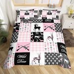 Camo Antler Bedding Set Twin Size Kids Deer Hunting Pink Plaid Buffalo Comforter Cover Set for Boys Teens Farmhouse Cabin Camouflage Boho Arrow Duvet Cover Wild Animal Bedspread Cover Quilt Cover