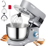 VEVOR Stand Mixer, 660W Electric Dough Mixer with 6 Speeds LCD Screen Timing, Tilt-Head Food Mixer with 5.8 Qt Stainless Steel Bowl, Dough Hook, Flat Beater, Whisk, Scraper, Splash-Proof Cover - Gray