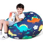 Lukeight Stuffed Animal Storage Bean Bag Chair Cover for Kids, Dinosaur Zipper Beanbag Chair Cover for Organizing Toddler and Kids' Rooms Plush Toys (Dinosaur Navy, Large)