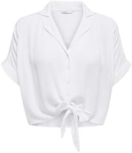 ONLY Onlpaula Life S/S Tie Shirt Wvn Noos Camisa/Blusa, Blanco, M para Mujer
