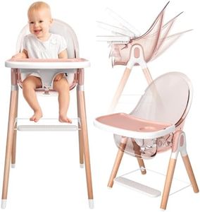 Children of Design 6 in 1 Deluxe Wooden High Chair for Babies & Toddlers, Modern Safe & Compact Baby Highchair, Easy to Clean & Assemble, Removable Tray, 6 Options 3 Seat Positions 2 Heights (Pink)