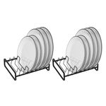 Hikinlichi 2 Pack Plate Holders Organizers 8 Slots Upright Cabinet Dish Drying Racks Metal Plate Dish Organizers Racks Stands for Countertop and Cupboard Black