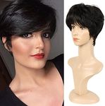 QUEENTAS Short Black Wig,Wigs for Black Women,Short Wigs for Women,Pixie Cut Wigs Synthetic Fiber (Black)