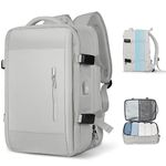 SEAFEW Expandable Carry on Travel Backpack for Women, Airplane Approved Hand Luggage Backpack Water Resistant Personal Item Travel Bag Travel Essentials Business Laptop Backpack,B3-Grey